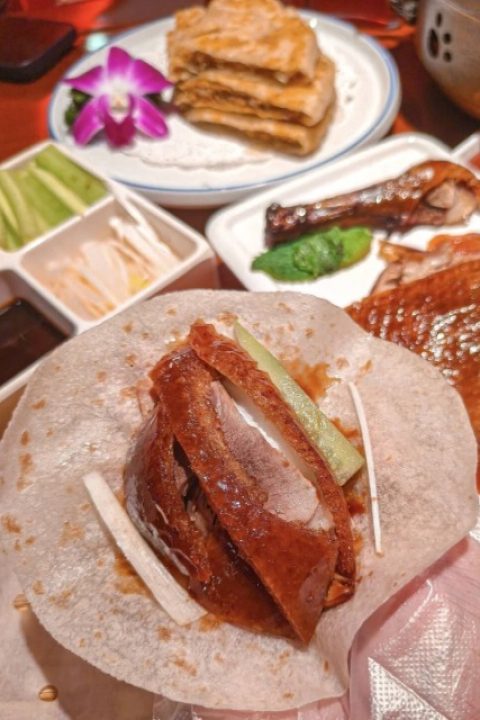 Peking duck-Food Guide-Beijing Thin pancakes wrapped around sliced Peking duck.
