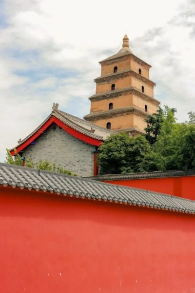 Red Wall-Giant Wild Goose Pagoda-Xi’an The Red Walls of Da Ci'en Temple in Xi'an