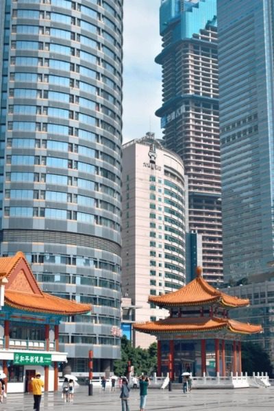 View 1-Kweixing Tower-Chongqing Surrounding Kuixing Tower in Chongqing are tall buildings and skyscrapers.