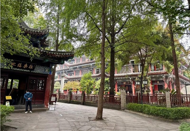 View 7-Wenshu Monastery-Chengdu Tours Chengdu Wenshu Monastery has many trees planted throughout the grounds.