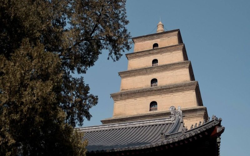 View-Giant Wild Goose Pagoda-Xi’an Sunny Day at the Big Wild Goose Pagoda in Xi'an