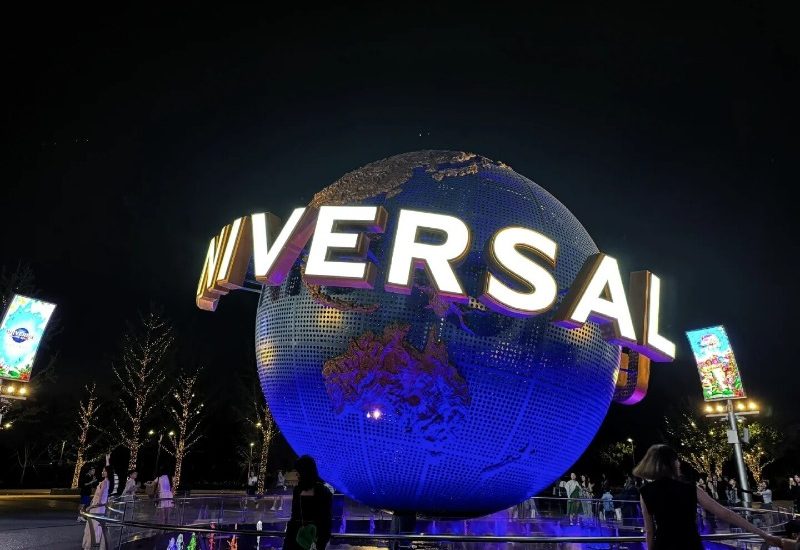 large globe-Universal Beijing Resort-Beijing The entrance to Universal Beijing Resort features a large globe with "UNIVERSAL" written on it.